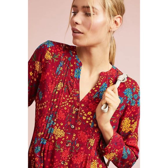 Anthropologie Maeve Printed Pintucked Blouse Size XS. B-8 - Picture 4 of 7